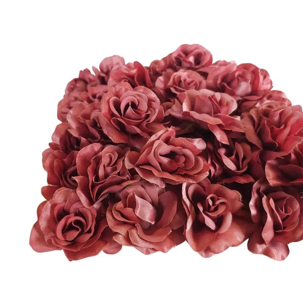 25 Mauve Pink Satin Open Rose Heads Stemless Wedding Floral Craft DIY 2.5in